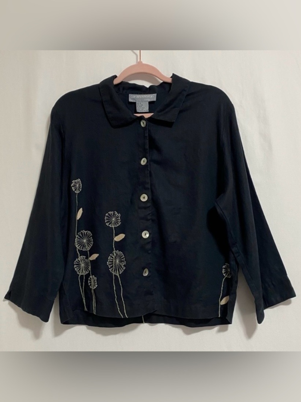 Carol Anderson 100% Linen Black Linen Button-Down Shirt